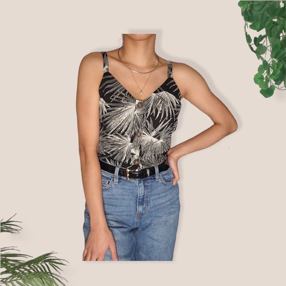 Sienna Sky Black White Tropical Printed Tank Top